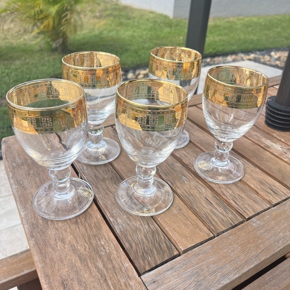 Vintage J Preziosi "Lavorato a Mano" Wine Glasses Gold Band Rim Set of 4 Italy - Picture 13 of 13
